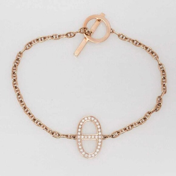 Hermes 18k Rose Gold and Diamond Chaine d'Ancre Contour Bracelet Size ST - Picture 1 of 4